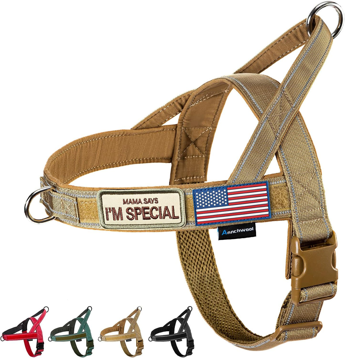 Annchwool No Pull Dog Harness with Soft Padded Handle & Front Clip(Brown,L)