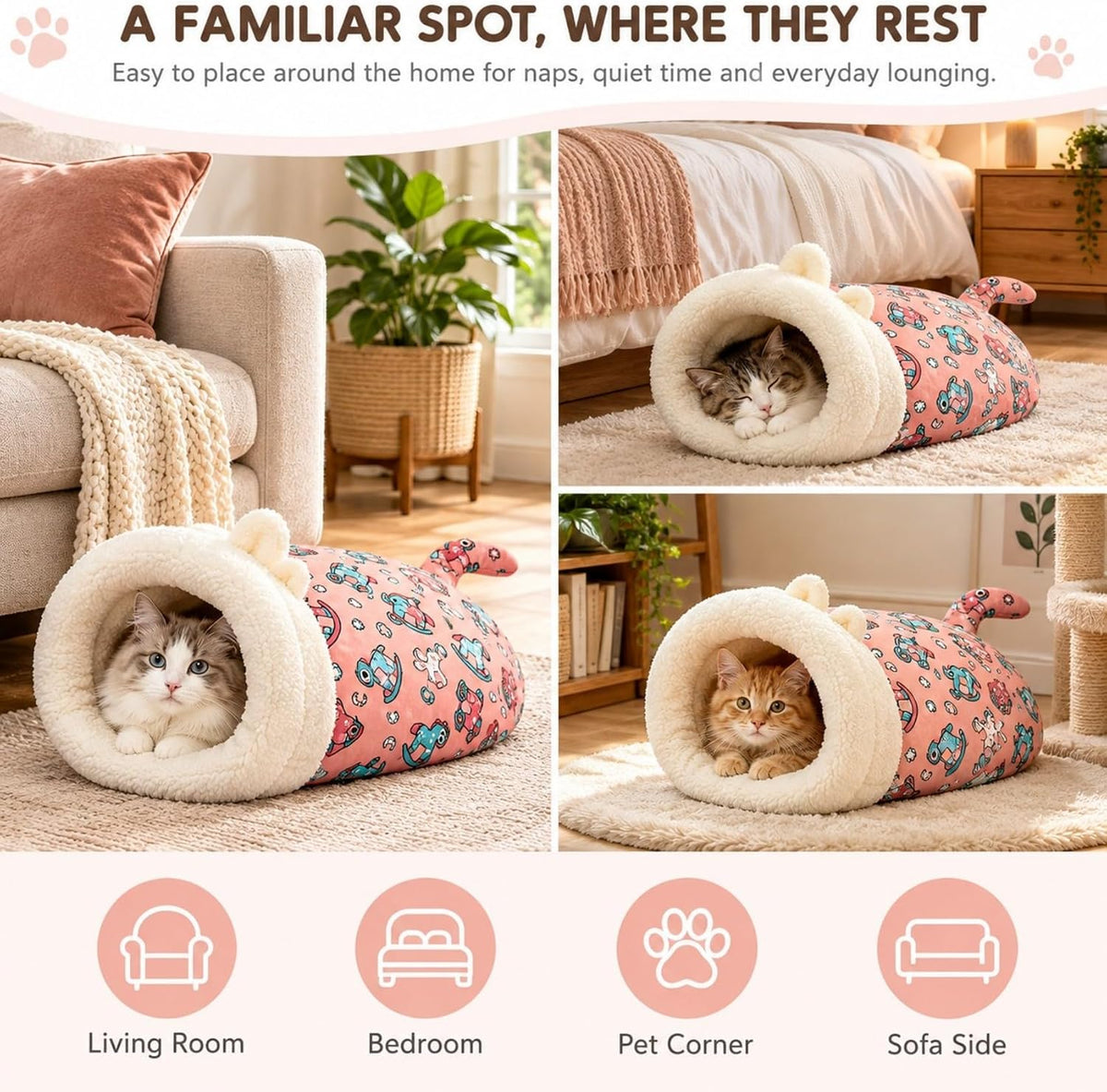 Cat Sleeping Bag for Indoor Cats, Plush Cat Sack Bed with Cozy Cave Opening