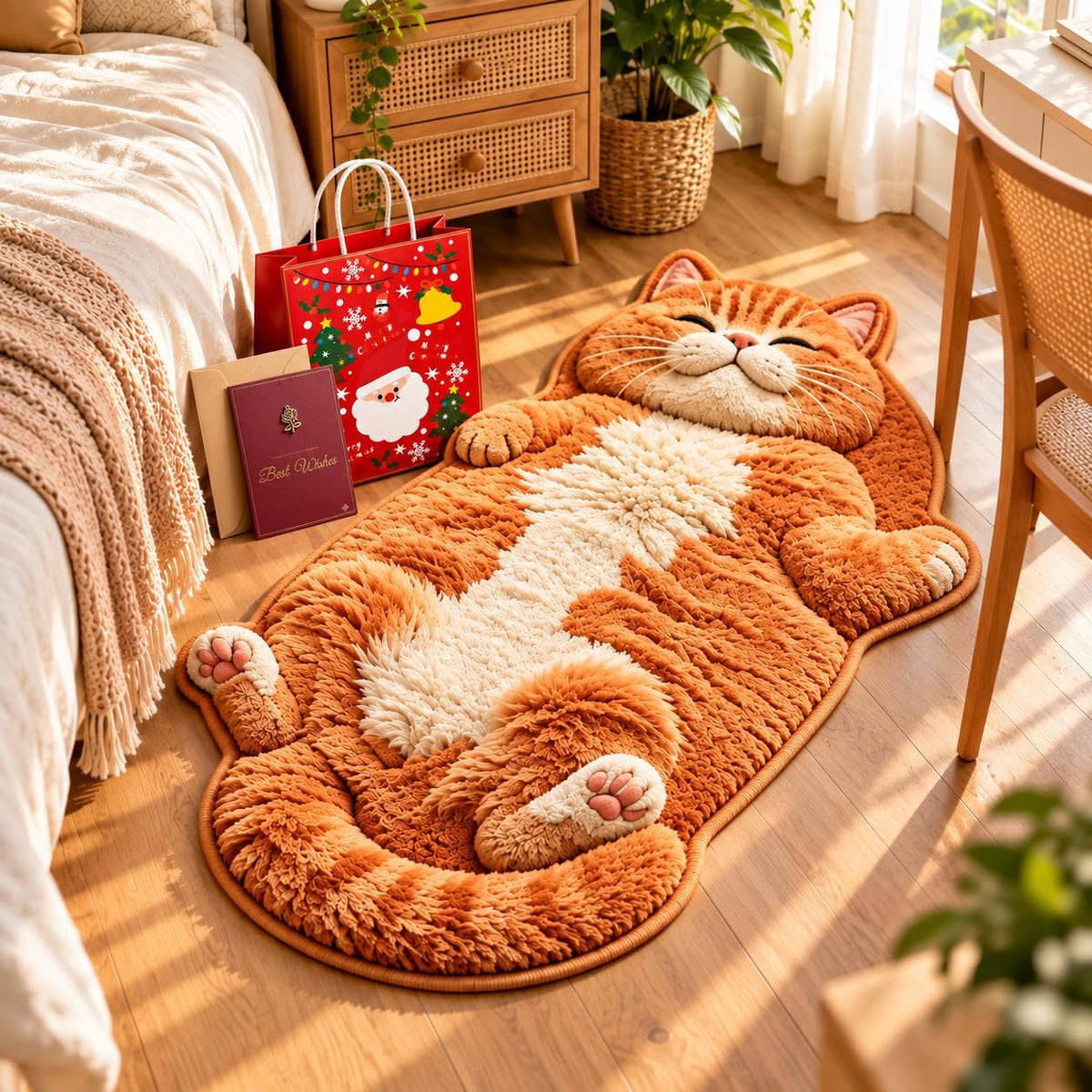 31.5 * 47.2in 3D Cozy Cat Rugs, Plush Sleeping Cat Shaped Rug for Bedroom (Style B, 15.7 × 23.6in)