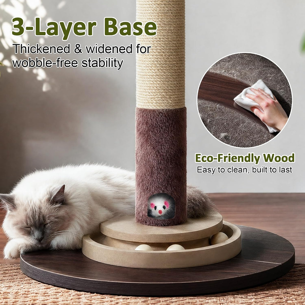 40" Cat Scratching Post, Natural Sisal Rope Cat Scratcher Tree