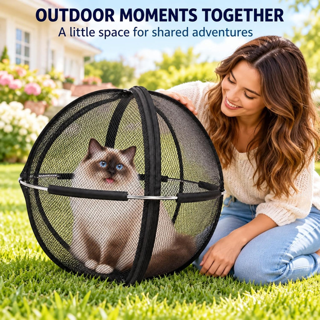 Cat Hamster Ball, 27-Inch Rolling Cat Enclosure, Foldable Mesh Playpen