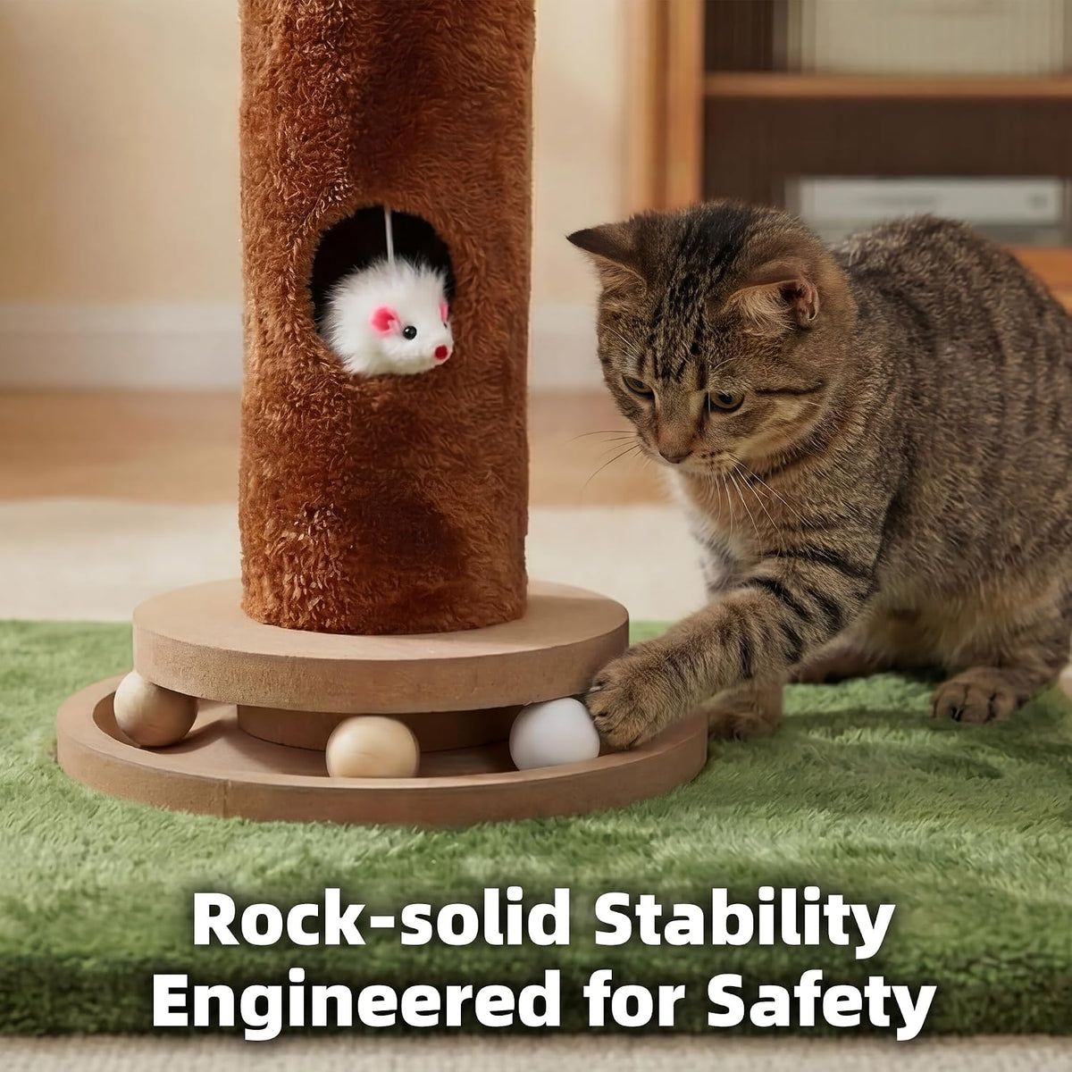 Cat Scratching Post 35'' Tall with Toy Mouse for Indoor Cats, Green