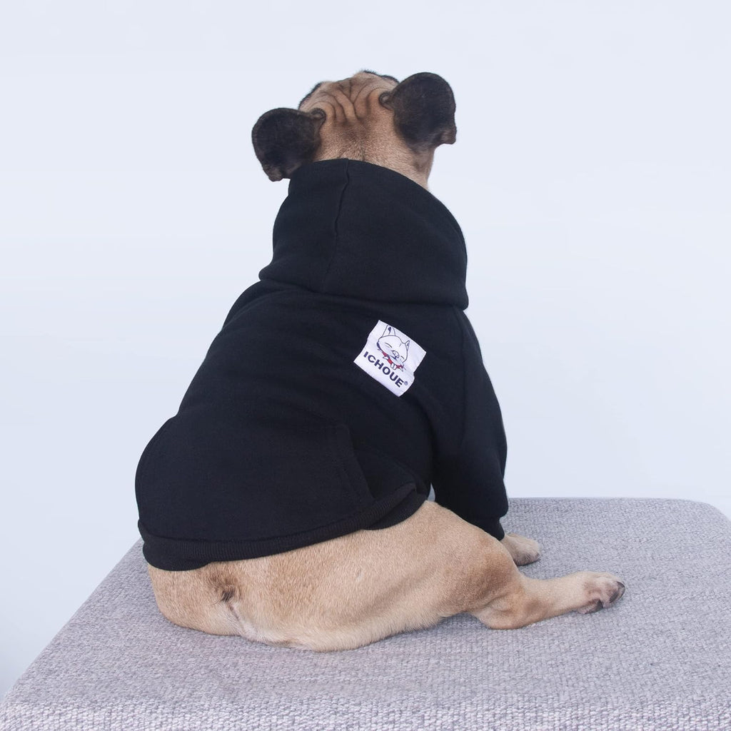 French Bulldog Pug Zipper Pocket Hoodies Clothes Black - Large