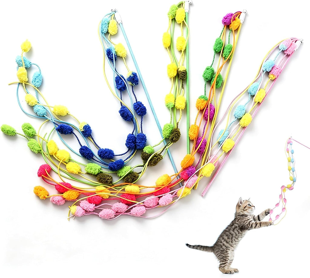 Cat Wand Toy 4 PCS Vibrant Plush Srtip Teaser Wands Interactive Cat Toy