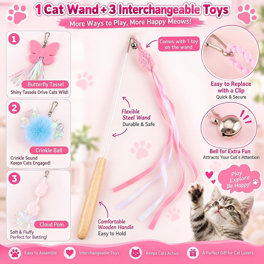 RoundFunny 19 Pcs Cat Toys Gift Box Cat Birthday Toys with Catnip & Wand