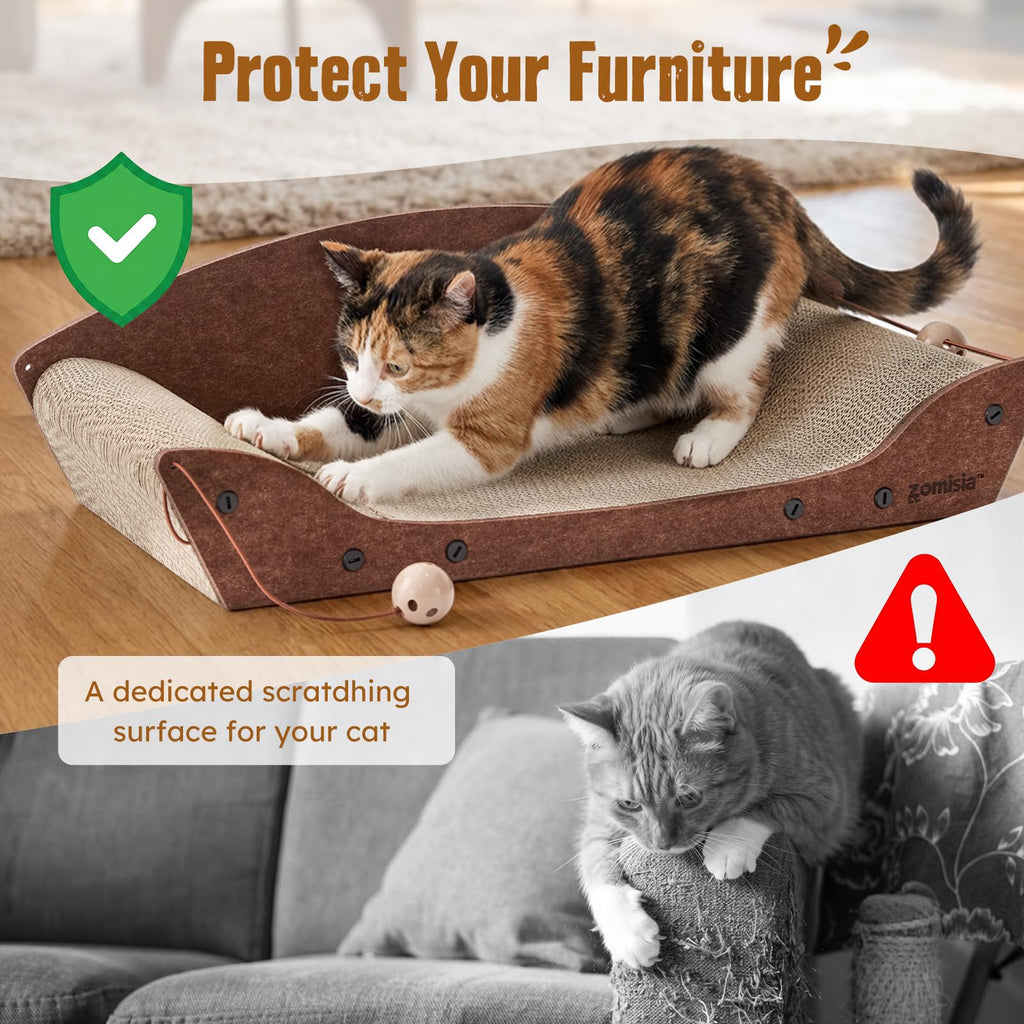 ZOMISIA 26'' Cardboard Cat Scratcher Bed for Indoor Cats, 1PC, Brown