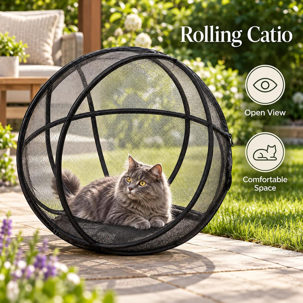 27" Outdoor Cat Enclosure Pop Up Collapsible Mesh 360° Rolling Hamster Ball