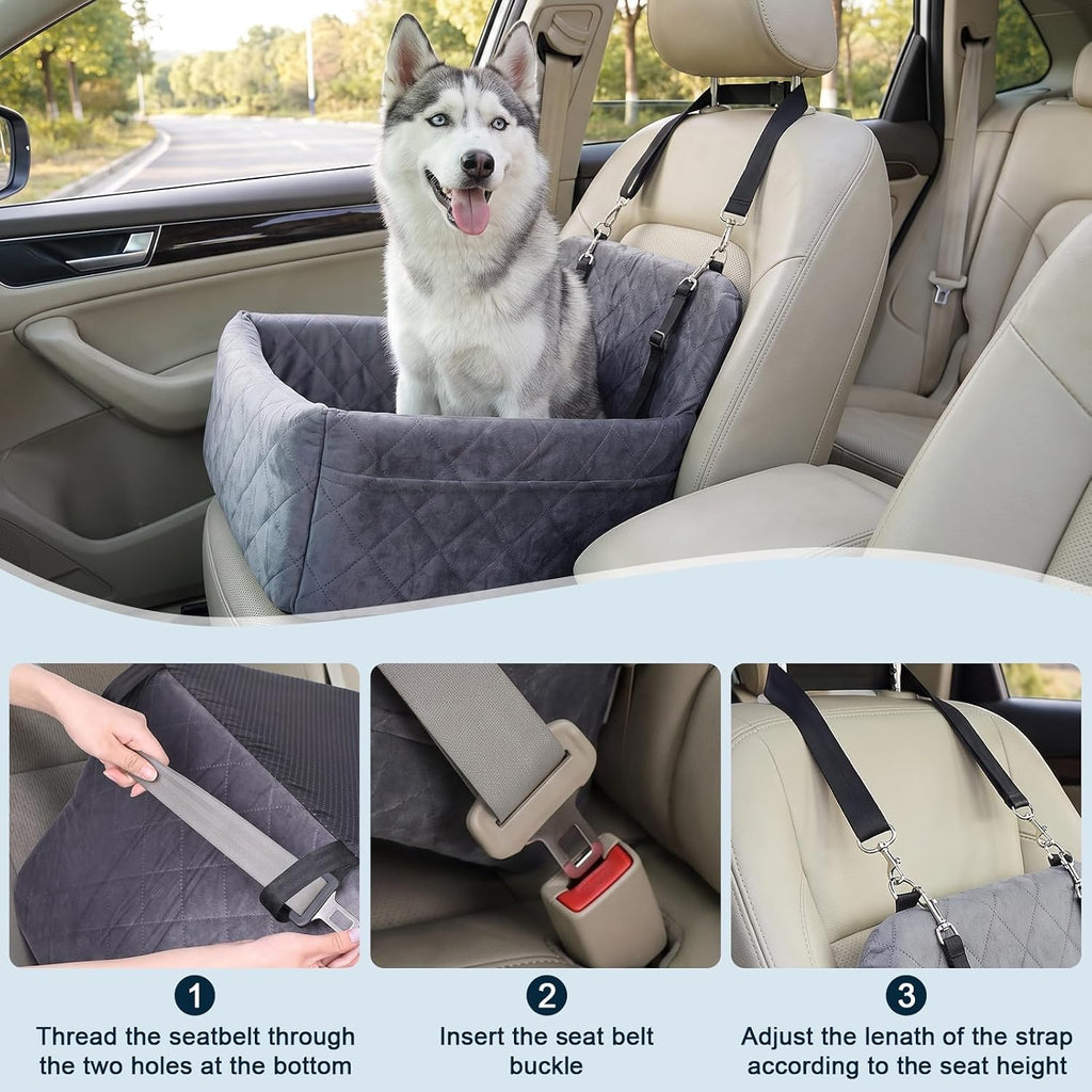 Dog Car Booster Seat with Safety Tether and Memory Foam for Pets