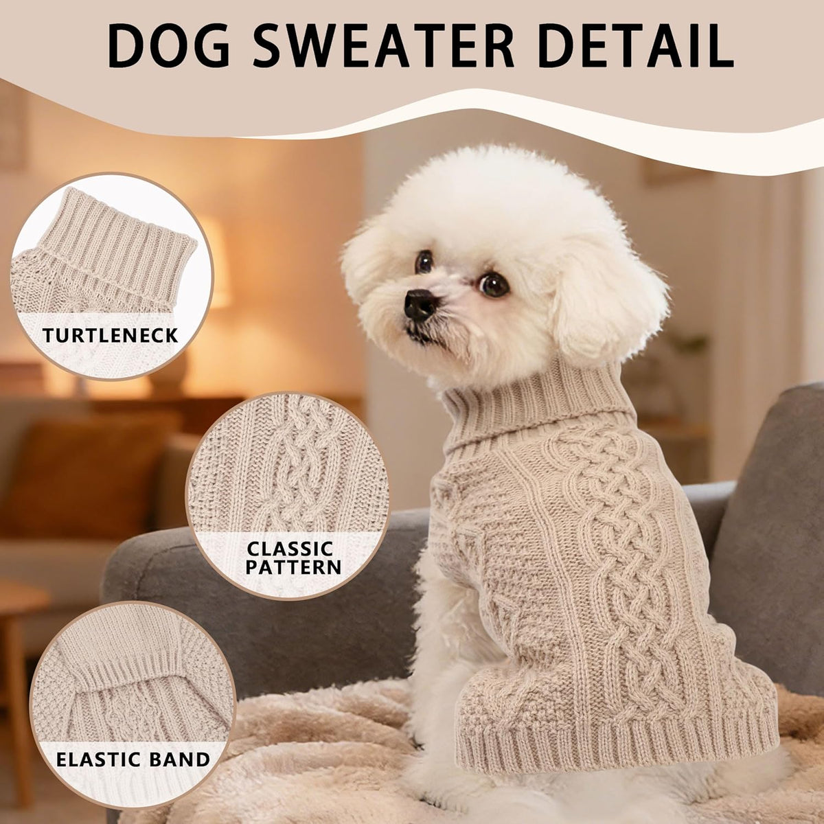 Dog Sweaters for Small Dogs Turtleneck Pullover Puppy Sweater Sleeveless Cable Knit Sweater for Chihuahua Soft and Warm 