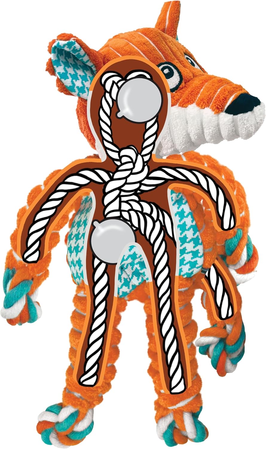 KONG Floppy Knots Rope and Plush Dog Toy, Fox, Medium/Large