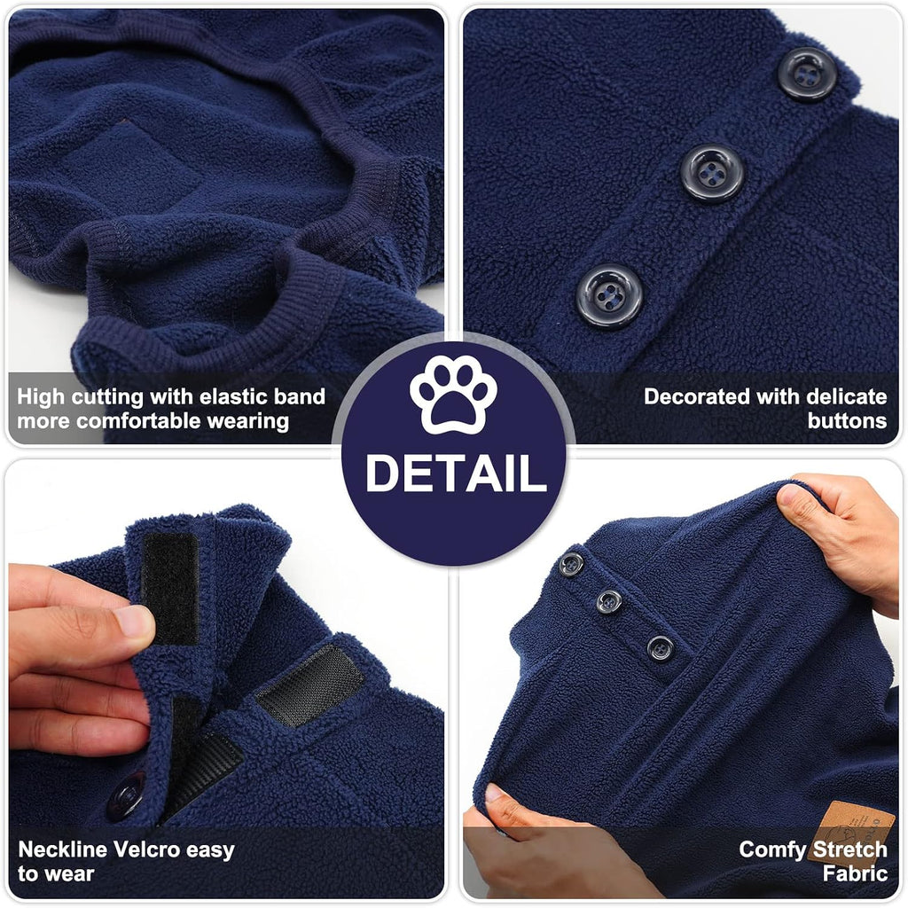 FLeece Dog Pajamas Warm Dog Coats for Small Dogs Onesie, Navy, S