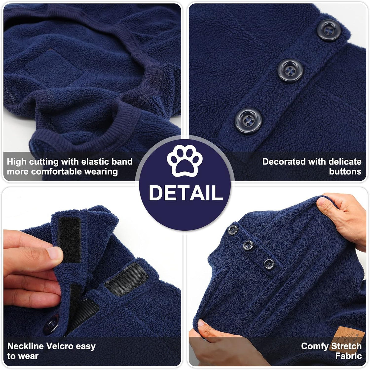 FLeece Dog Pajamas Warm Dog Coats for Small Dogs Onesie, Navy, S