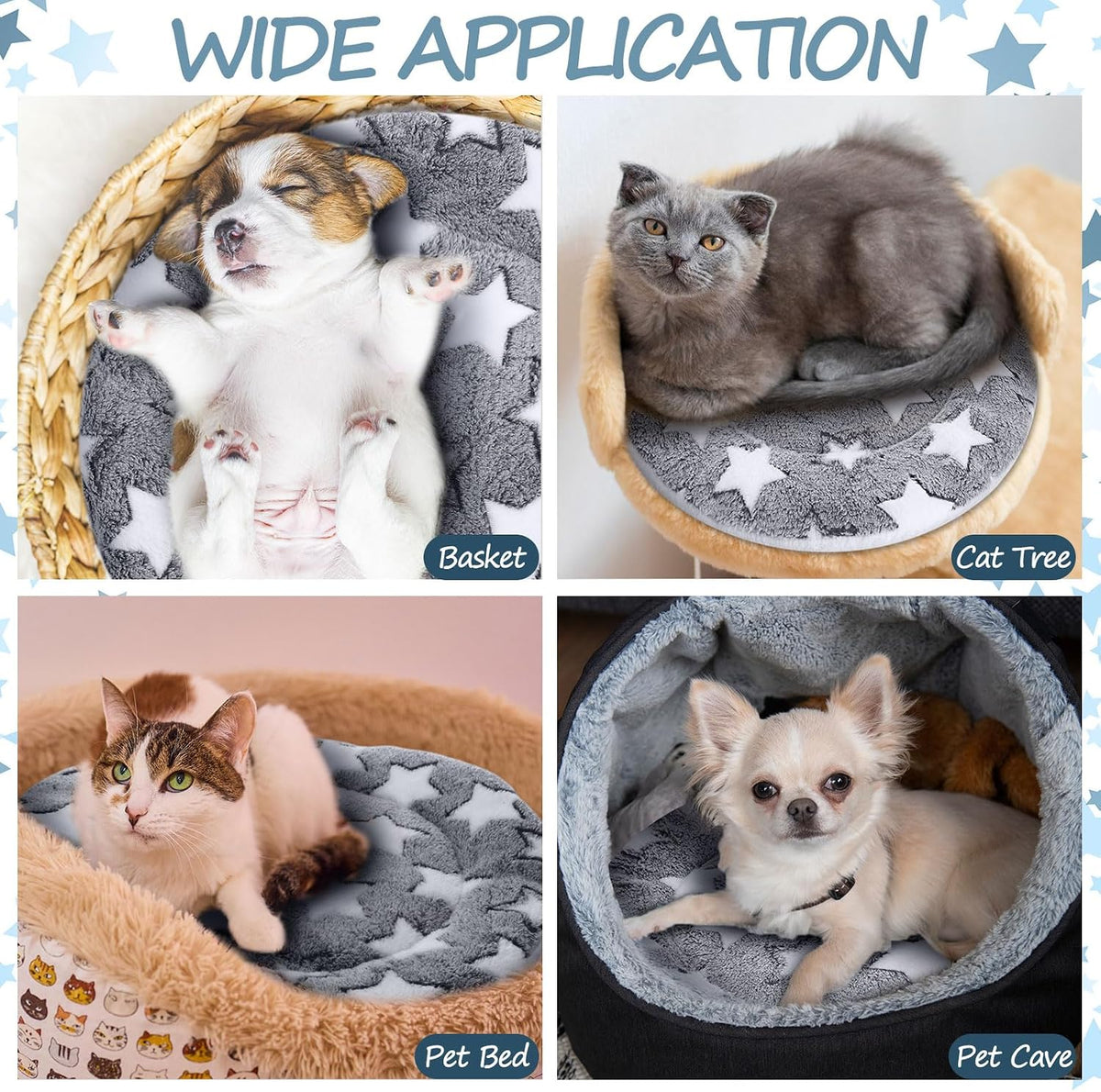 2 Pack Self Heating Cat Pad Self Warming Dog Mat, 16'', Large Star