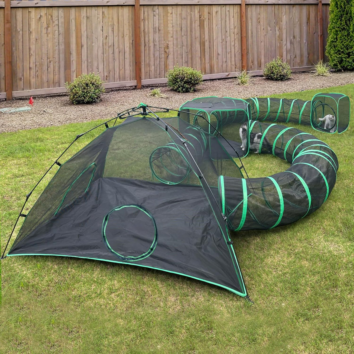 6-in-1 Cat Tent & Enclosure Outdoor, Foldable Playpen with Tunnels