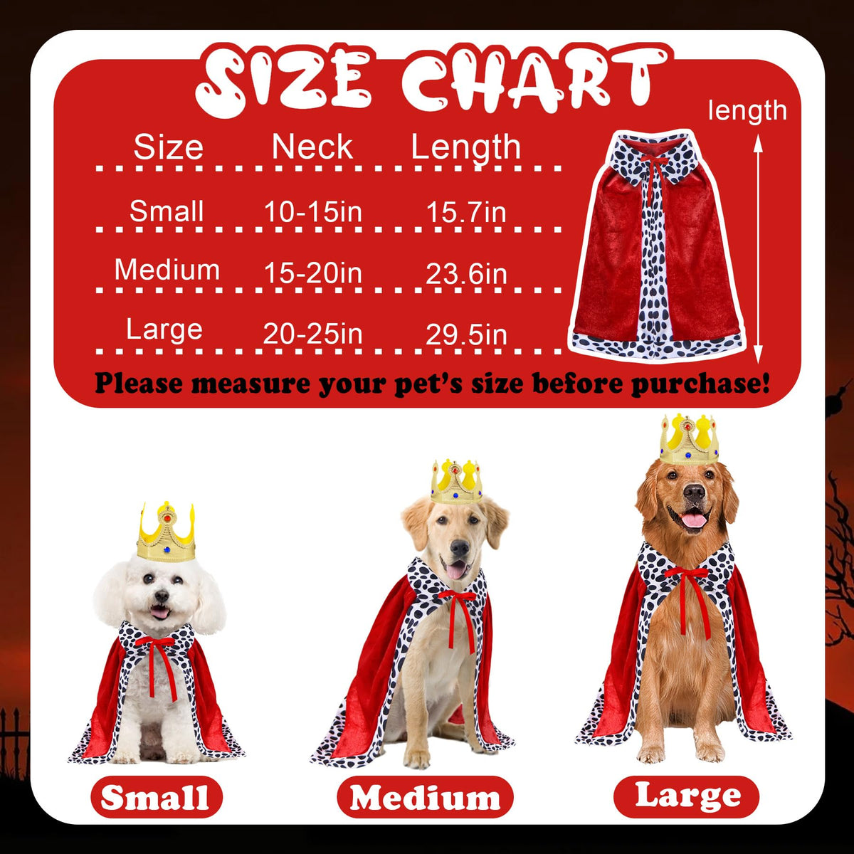 GOYOSWA Dog King Costume, Dog Halloween Costumes King Cloak Crown Set King Prince Costume for Small Medium Large Dogs (Large)