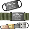 Slide On Silent Pet ID Tags, S/M/L/XL Personalized Stainless Steel Cat Dog Tag with Elastic Fabric Band, Engraved Namepl