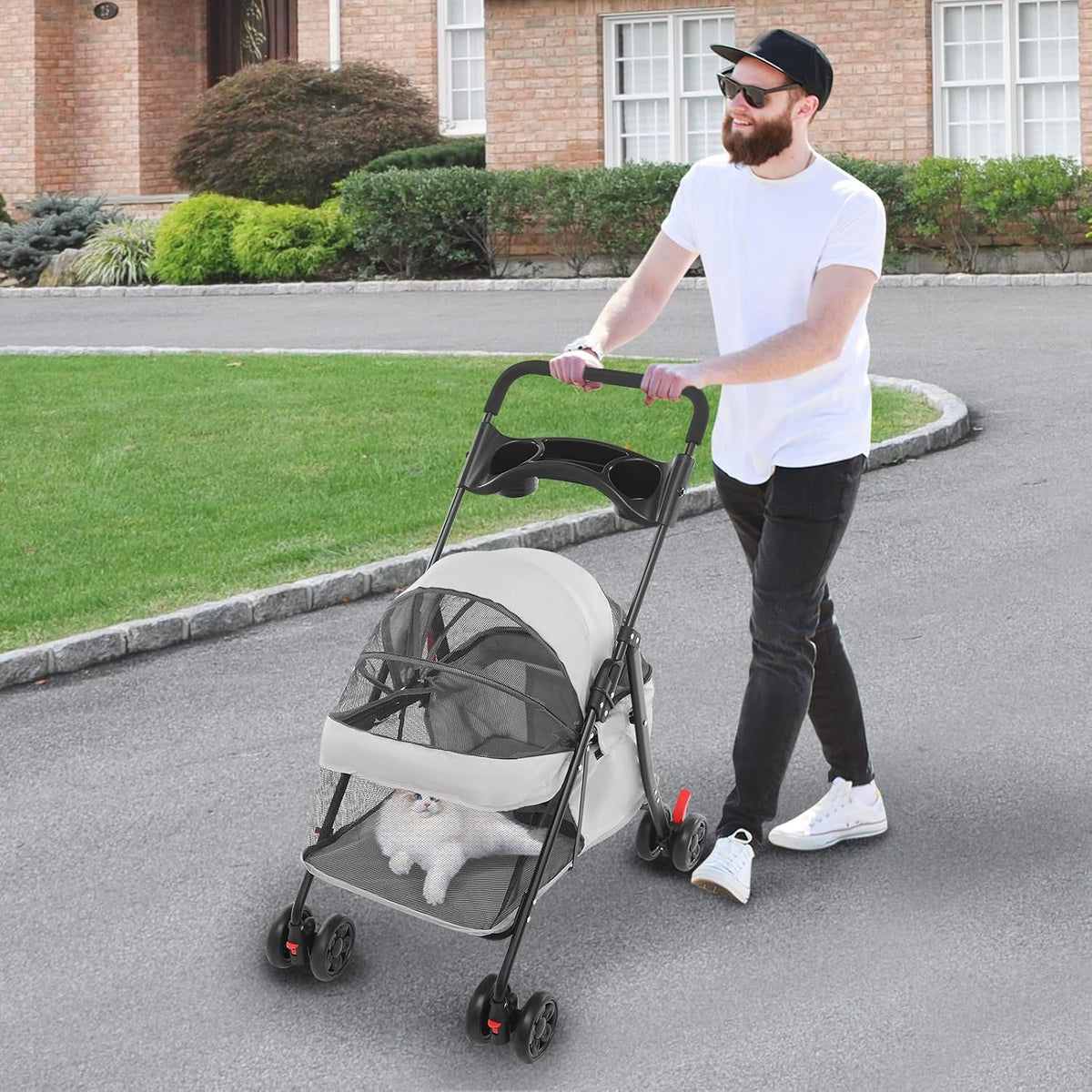 Pet Stroller for Small/Medium Dogs & Cats, Foldable 4 Wheels Dog Strollers