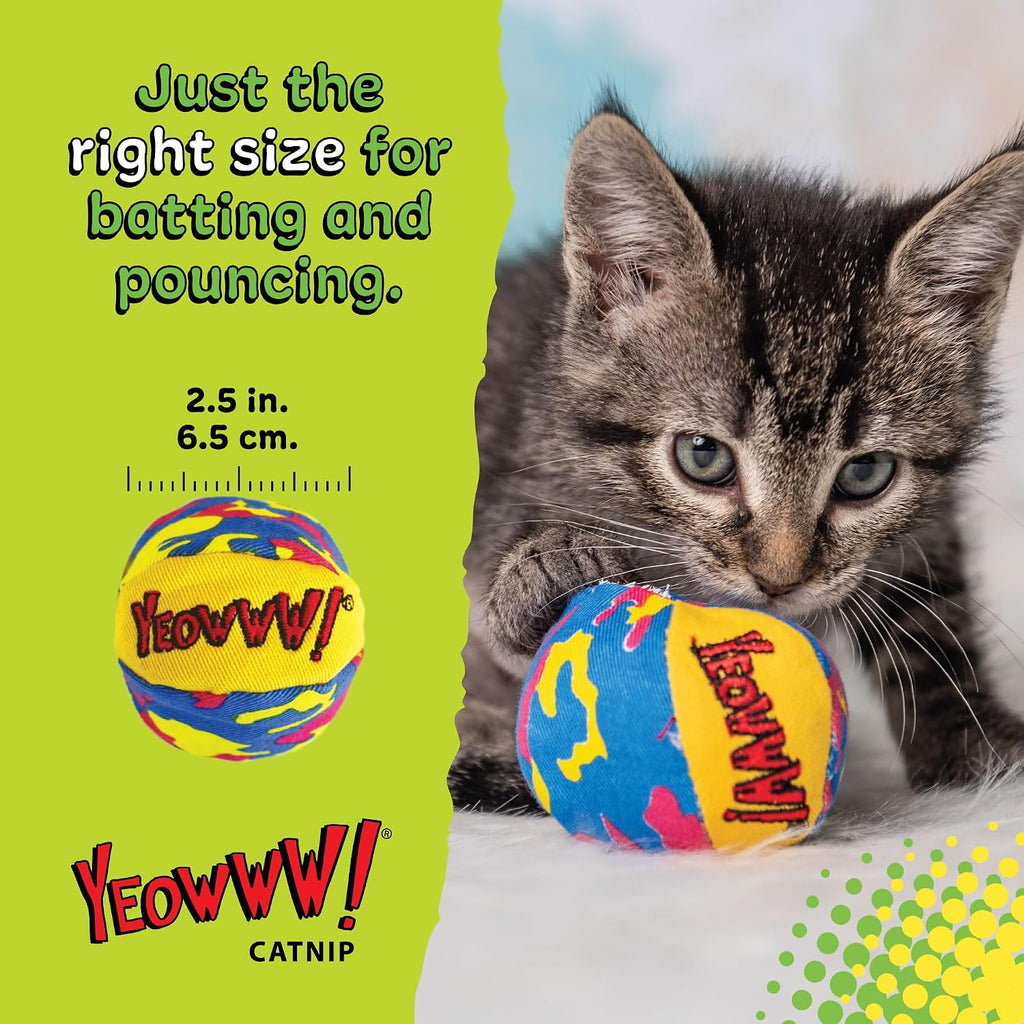 Yeowww! Catnip My Cats Balls Toys for Cats - 3-Pack - Durable Cotton Twill - Made in the USA - Stuffed with Organically 