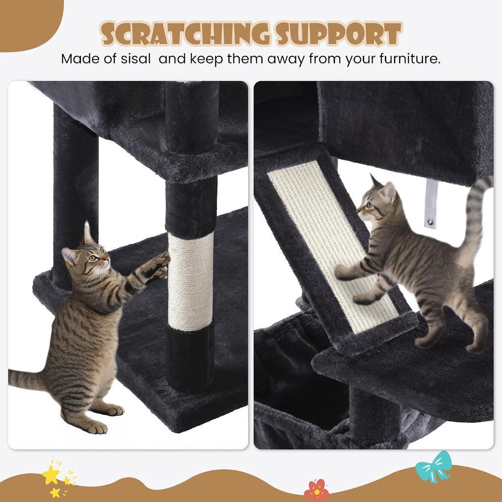 SHA CERLIN 81in Multi-Level Tall Cat Tree Tower for Indoor Kitties/Larger Cat Condo Furniture with Hammock/Cozy Pussycat