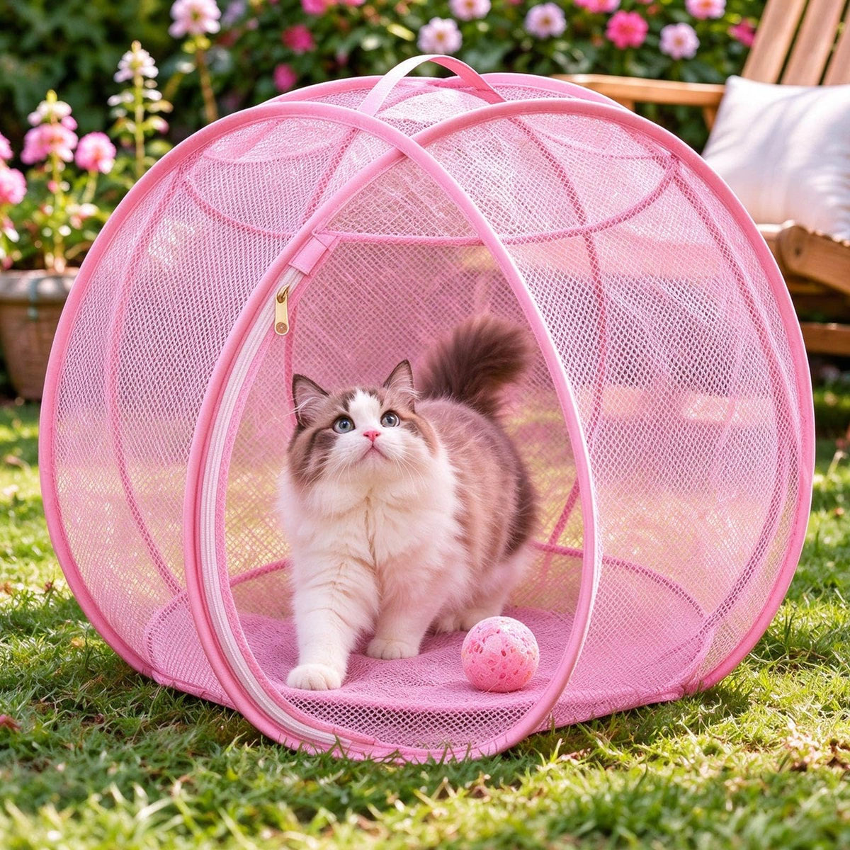 Pop Up Catio Outdoor Cat Enclosure Rolling 27" Cat Hamster Ball for Outside
