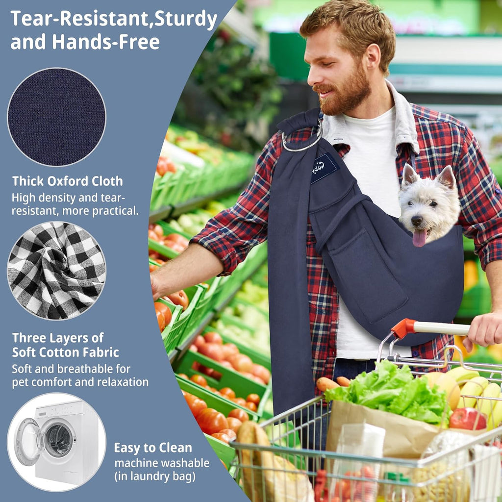 Dog and Cat Sling Carrier - Hands Free Reversible Pet Sling Bag - Ring Sling Adjustable - Suitable for Puppy, Small Dogs