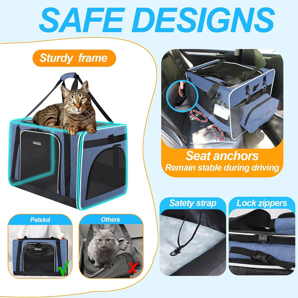 Extra Large Cat Carrier with Litter Box for Car Travel, Blue