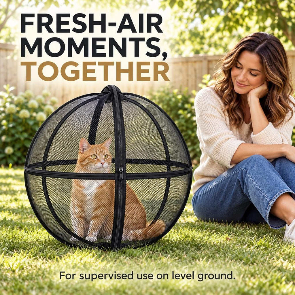 Rolling Cat Ball Enclosure, 27.6 Inch Foldable Spherical Mesh Cat Tent