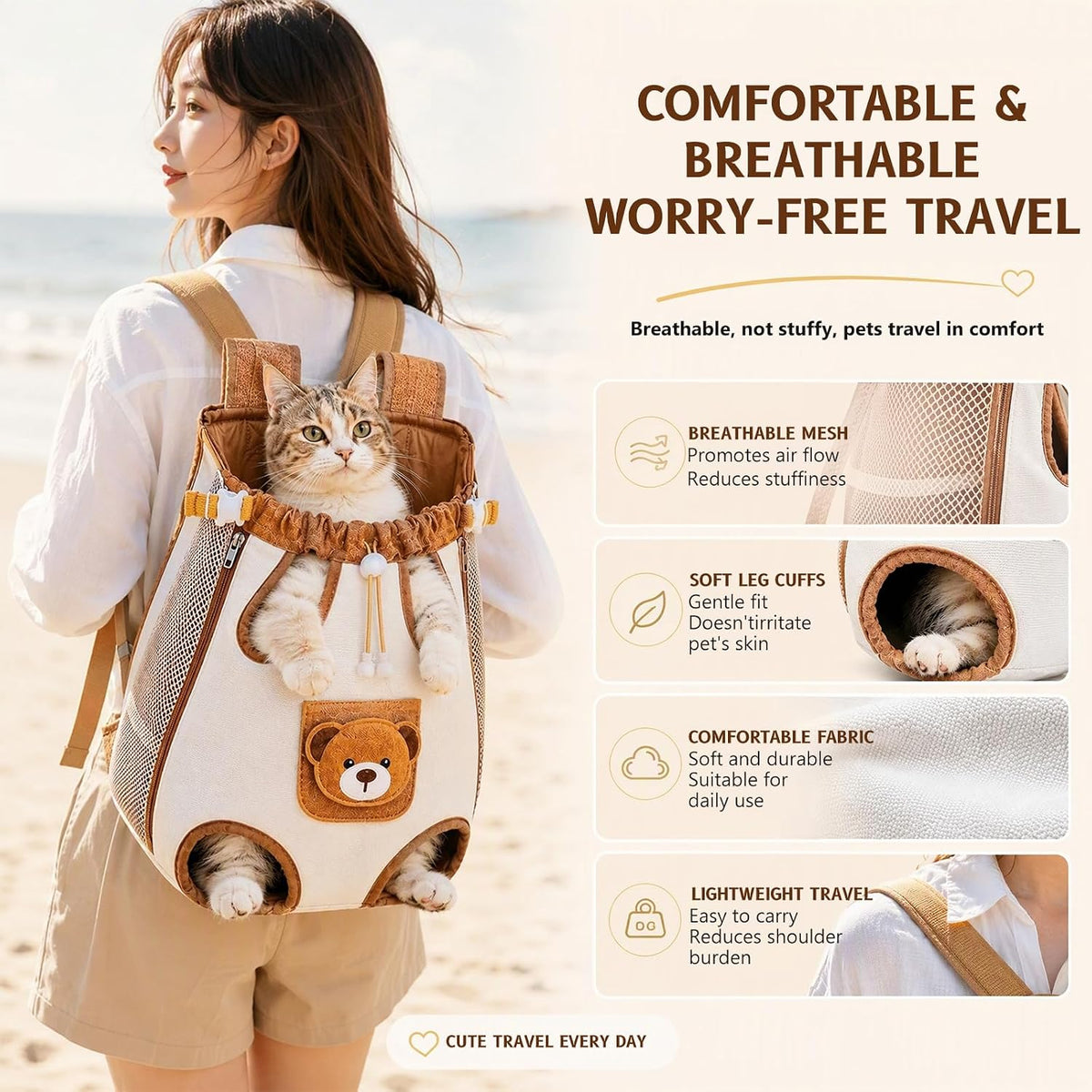 Cat Front Carrier Backpack, Hands-Free Pet Chest Carrier for Small Dog (S)