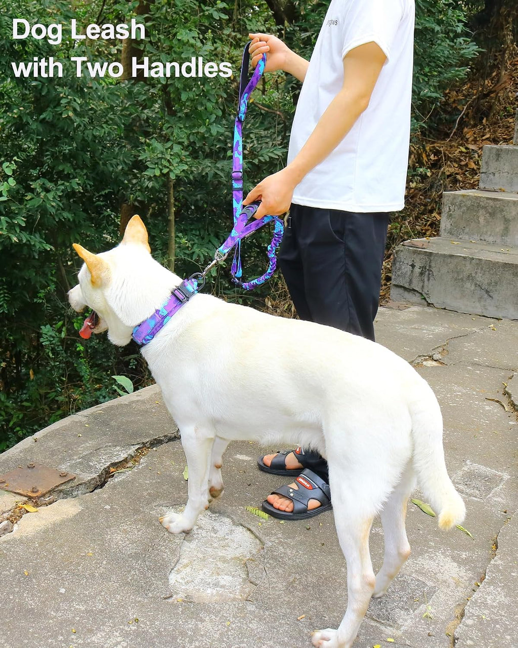 Tactical Bungee Shock Absorbing No Pull Dog Leash,Purple Camo,4-6FT