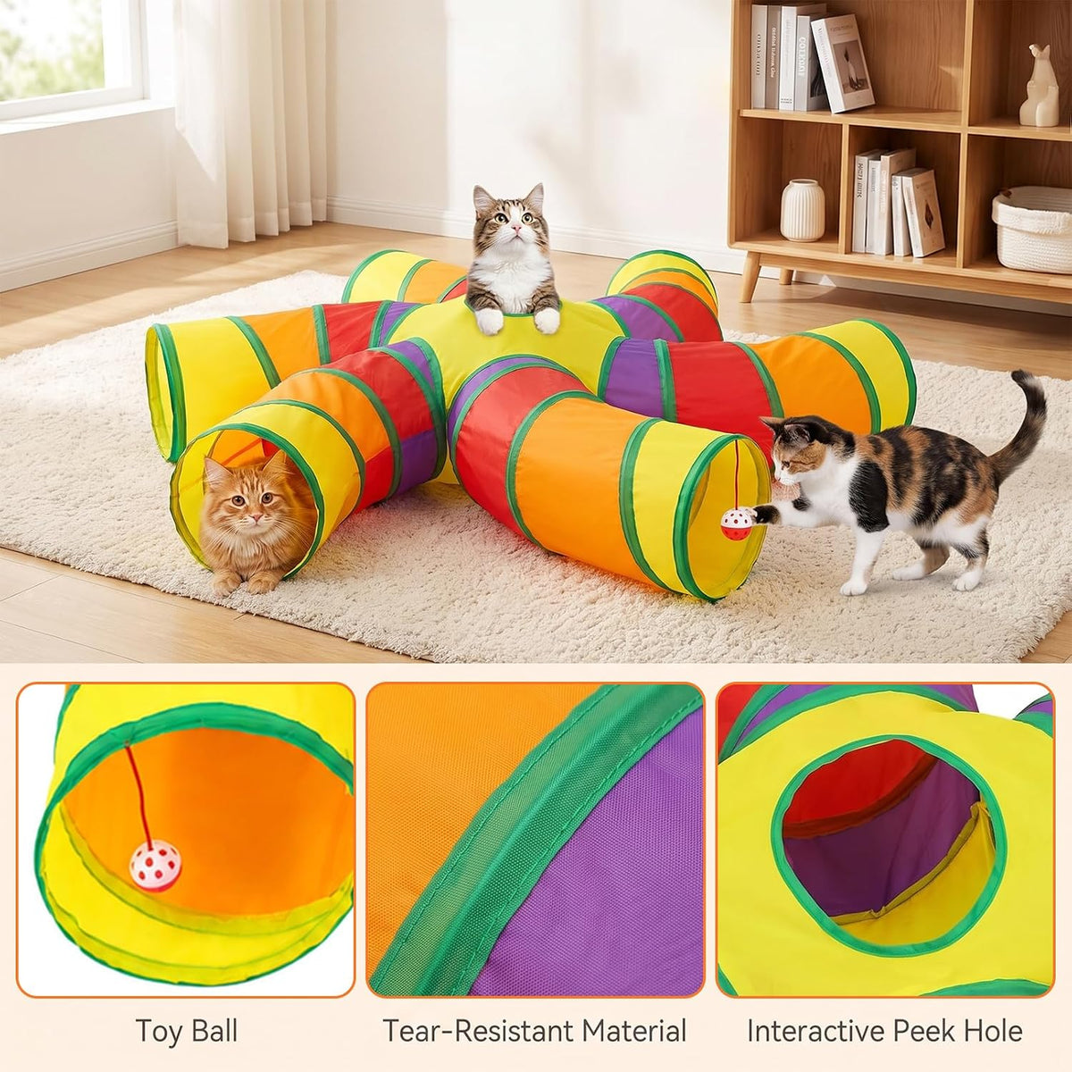 5-Way Cat Tunnels for Indoor Cats Large Colorful 5-Way Play Maze Tube Toy