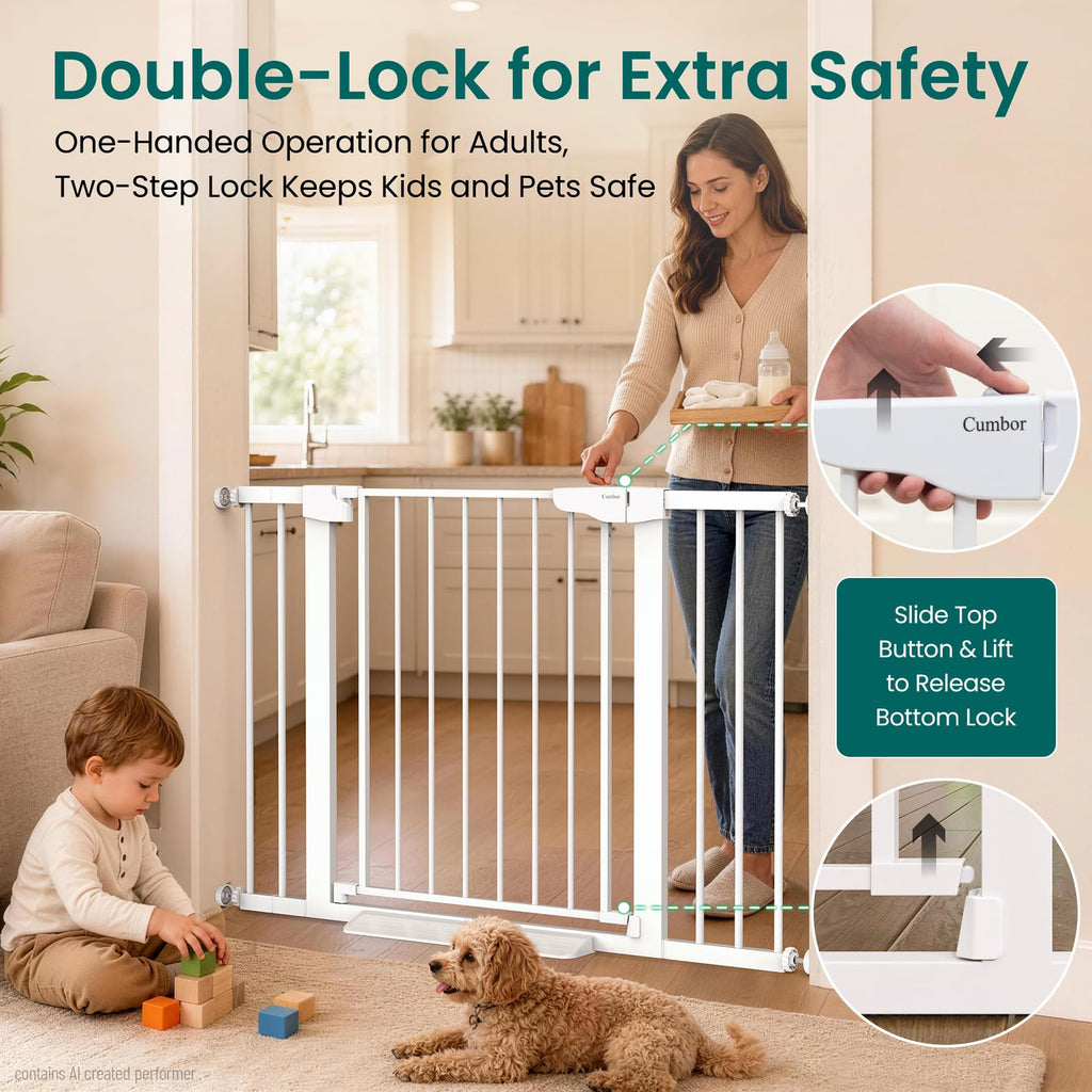 Cumbor 30-46" Baby Gate for Stairs, Auto Close Dog Gate for Doorways White