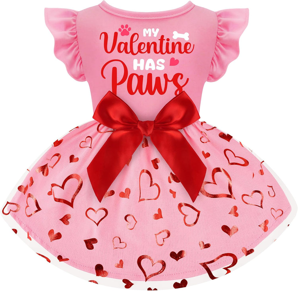 Dog Birthday Girl Dress Ruffle Dog Dress with Sparkly Pink Bowknot Tulle Birthday Princess Pet Clothes for Small Medium 