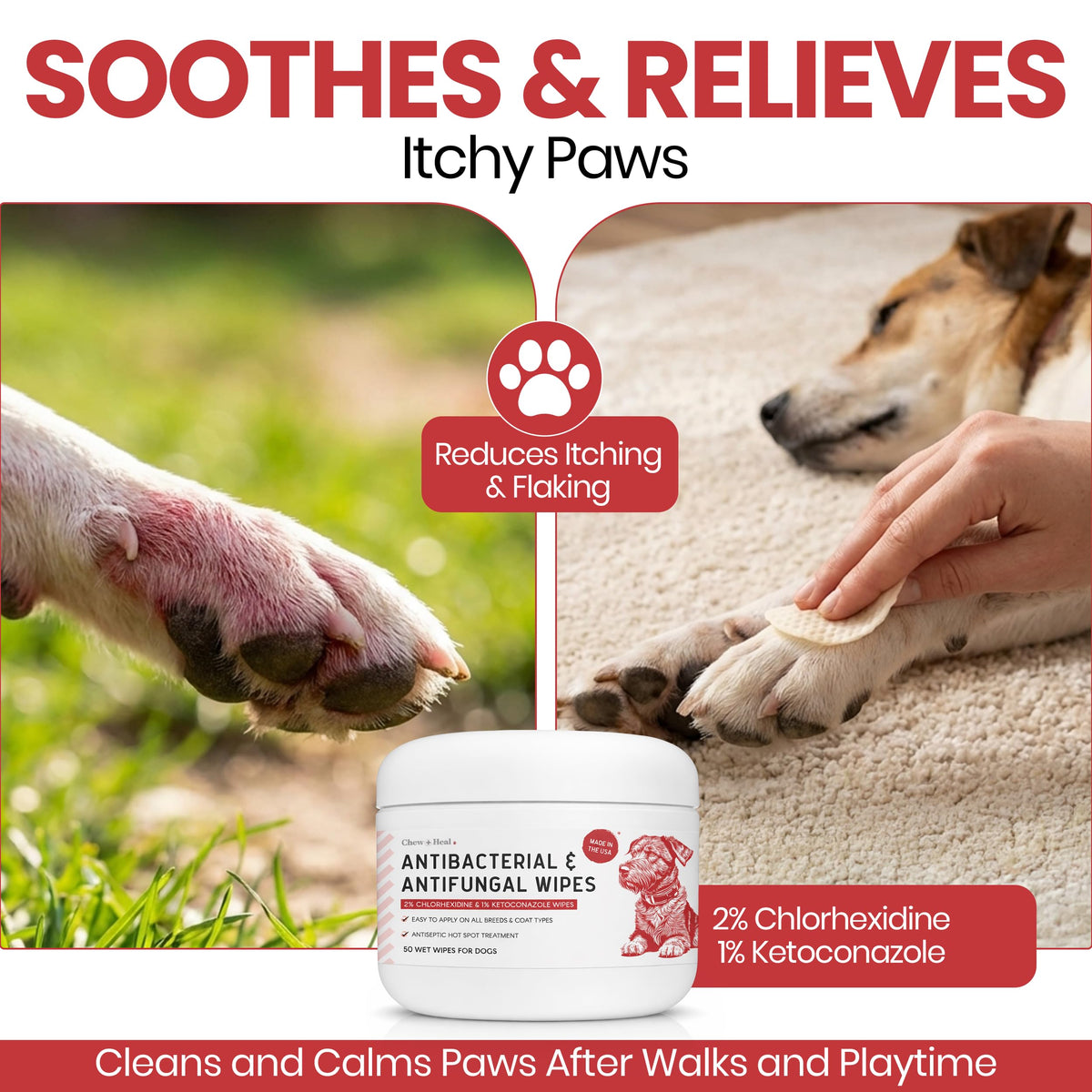 Dog Paw Wipes Antibacterial 50 Count - Antifungal Wipes for Dogs