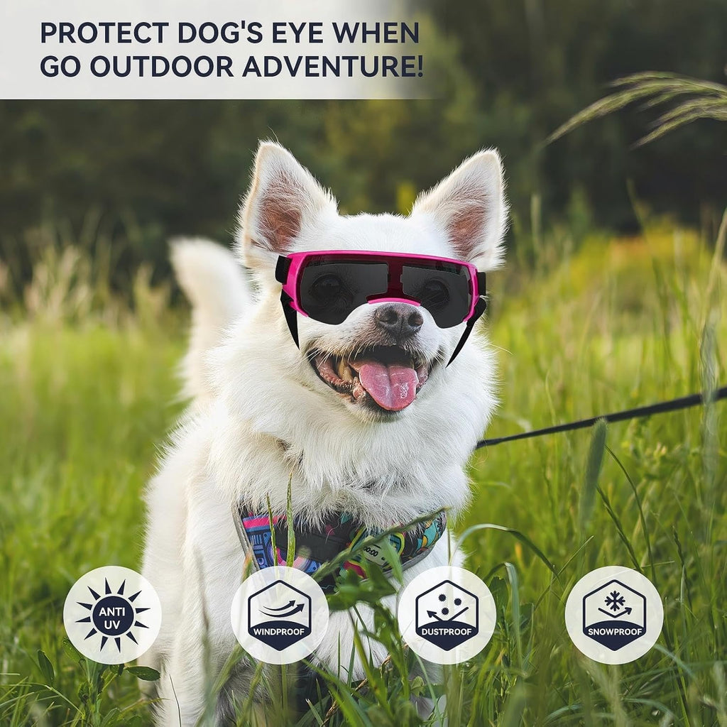 Futuristic Dog Goggles for Small Breed, Tech-Style Pet Eye Glasses, Anti-Fog UV Protection Windproof Dog Sunglasses with
