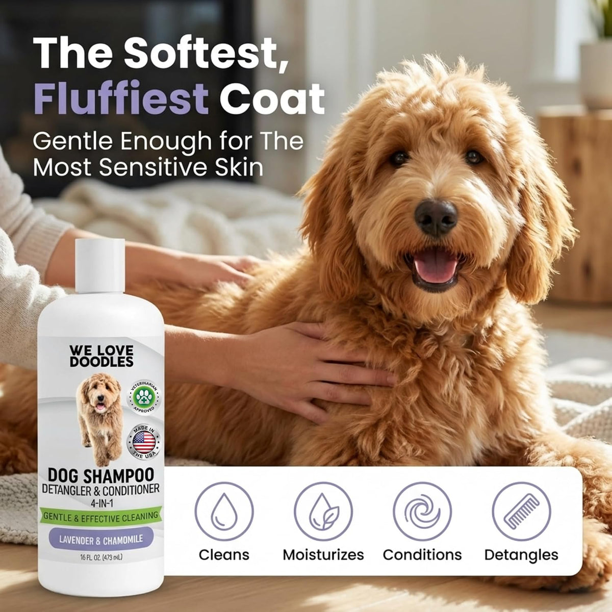 Dog Shampoo, Conditioner & Detangler, Hypoallergenic Tearless Lavender 16OZ