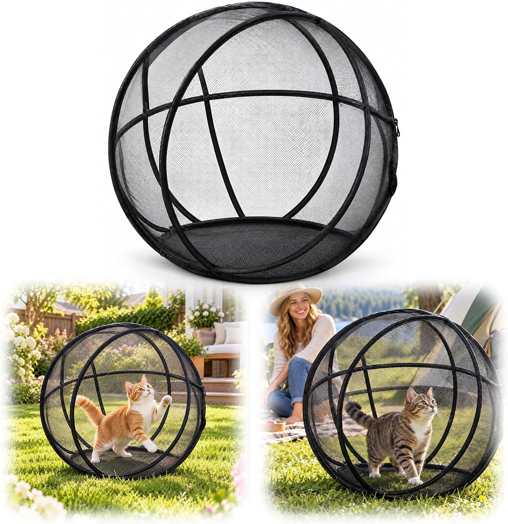 27" Outdoor Cat Enclosure Pop Up Collapsible Mesh 360° Rolling Hamster Ball