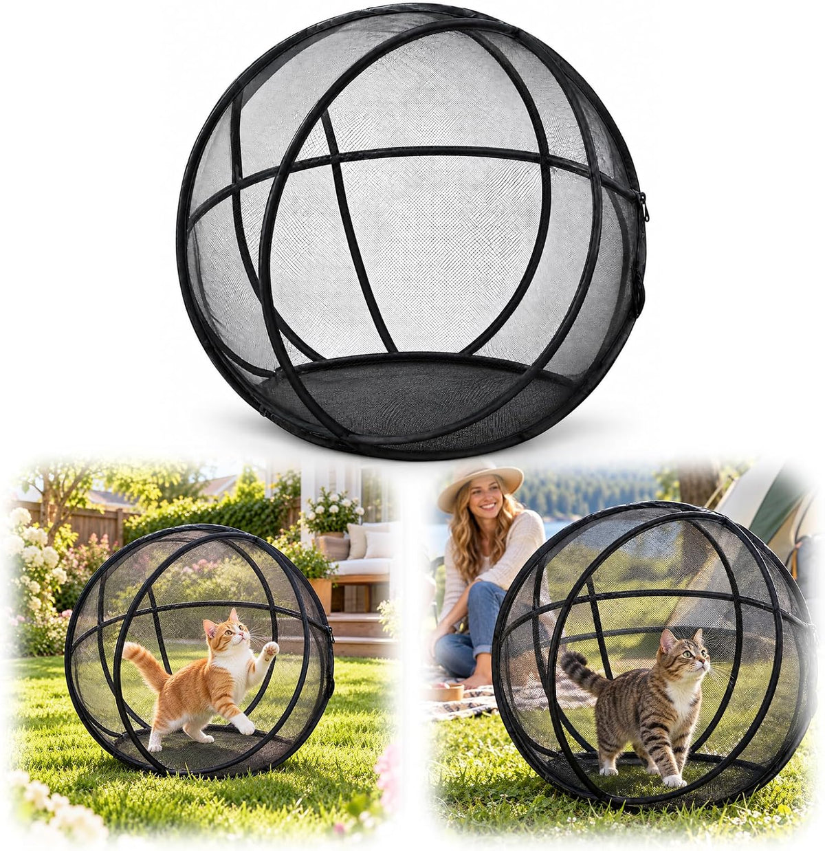 27" Outdoor Cat Enclosure Pop Up Collapsible Mesh 360° Rolling Hamster Ball