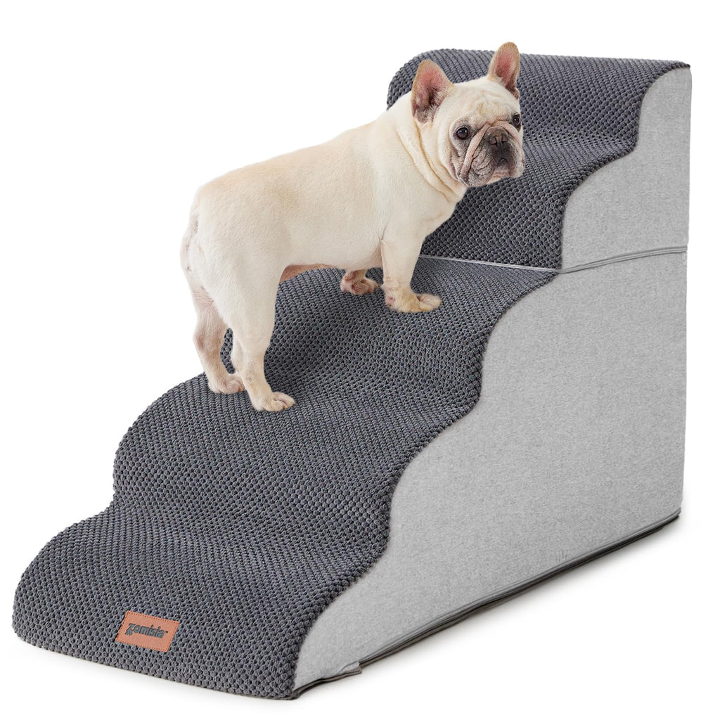 ZOMISIA Dog Stairs Ramp for High Beds Up to 25", 5 Step Pet Stairs Grey