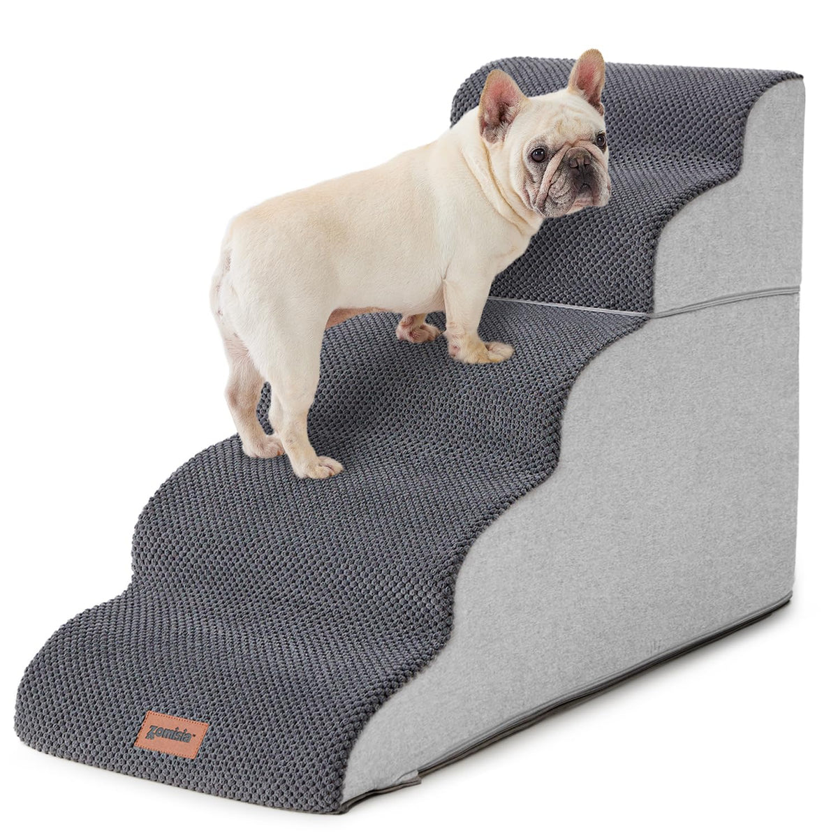 ZOMISIA Dog Stairs Ramp for High Beds Up to 25", 5 Step Pet Stairs Grey