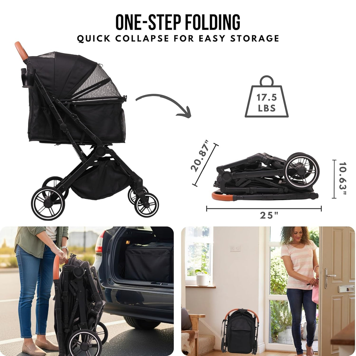 Bicystar Foldable Dog Stroller for Small Medium Dogs & Cats, 35 lbs, Grey