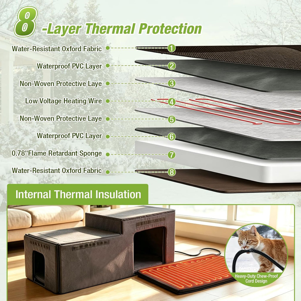 Large Heated Outdoor Cat House with Insulated Liner for 2-4 Cats
