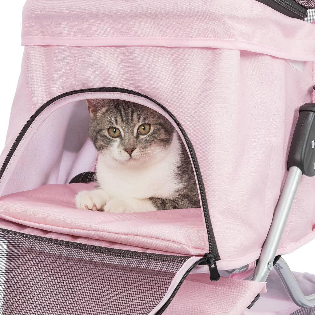 Trixie Foldable Pet Stroller for Cats and Dogs, Pet Carrier Strolling Cart with Weather Cover, Storage Basket, Cup Holde