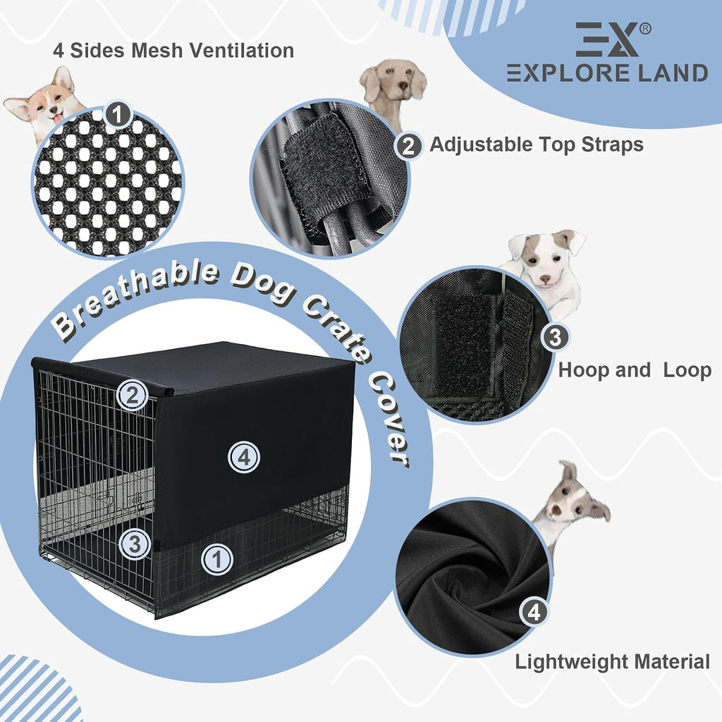 Explore Land Breathable Dog Crate Cover, 24 inches (Black)
