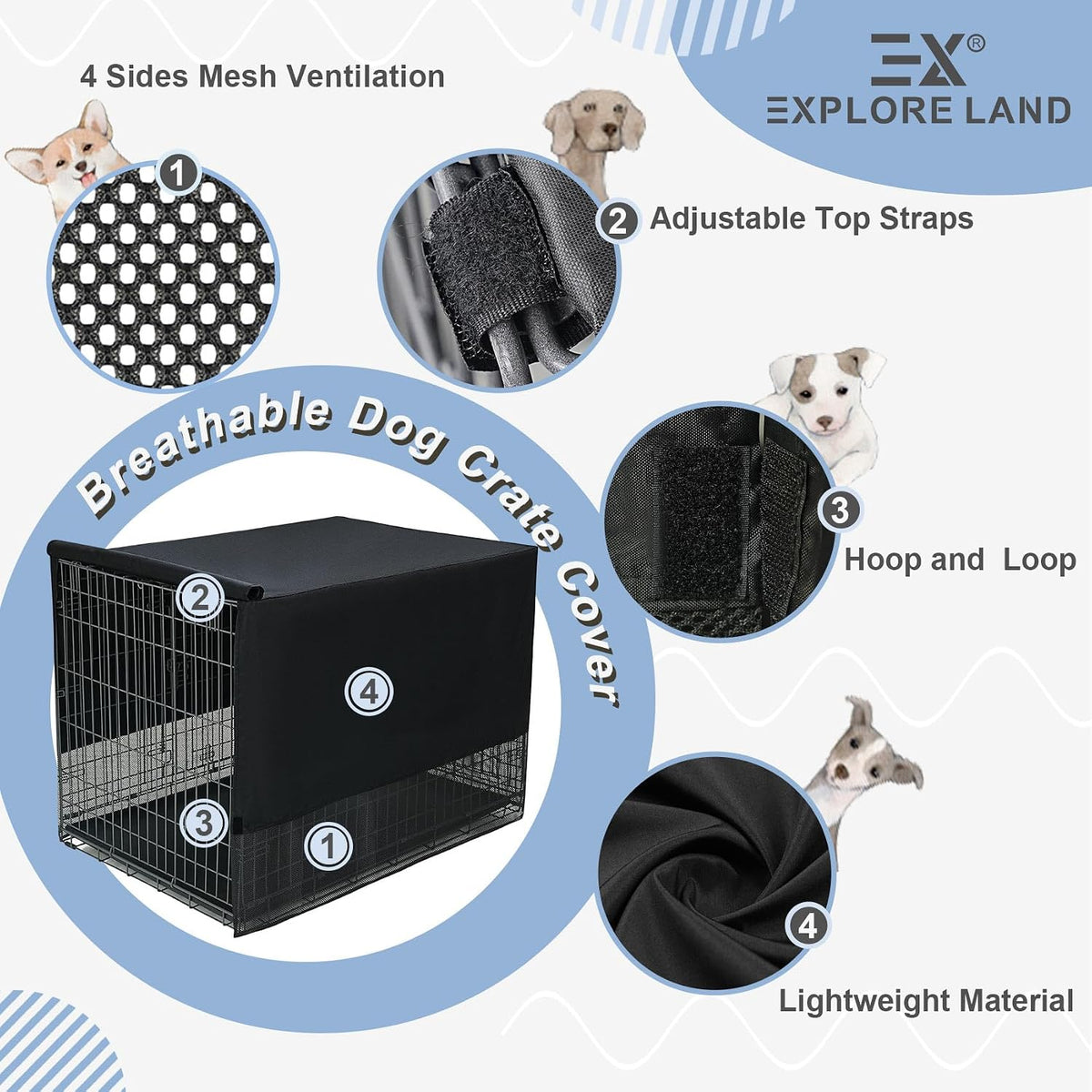 Explore Land Breathable Dog Crate Cover, 24 inches (Black)