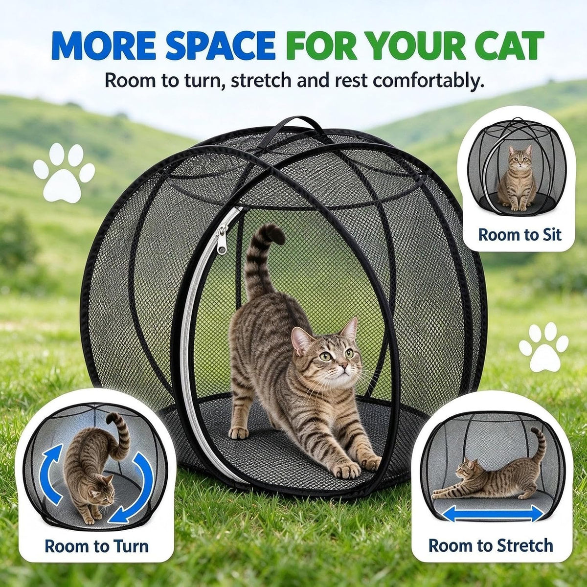 360° Panoramic Pop-Up Rolling Cat Playpen Ball Cat Playpen, Mesh Cat Tent