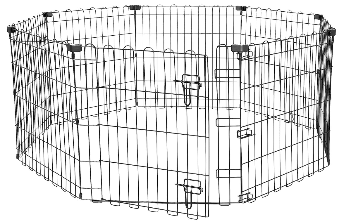 Amazon Basics Foldable Octagonal Metal Exercise Pen for Dogs, Indoor/Outdoor, Single Door, 8 Panels, 24" Height, Extra Small, Easy to Assemble, Black