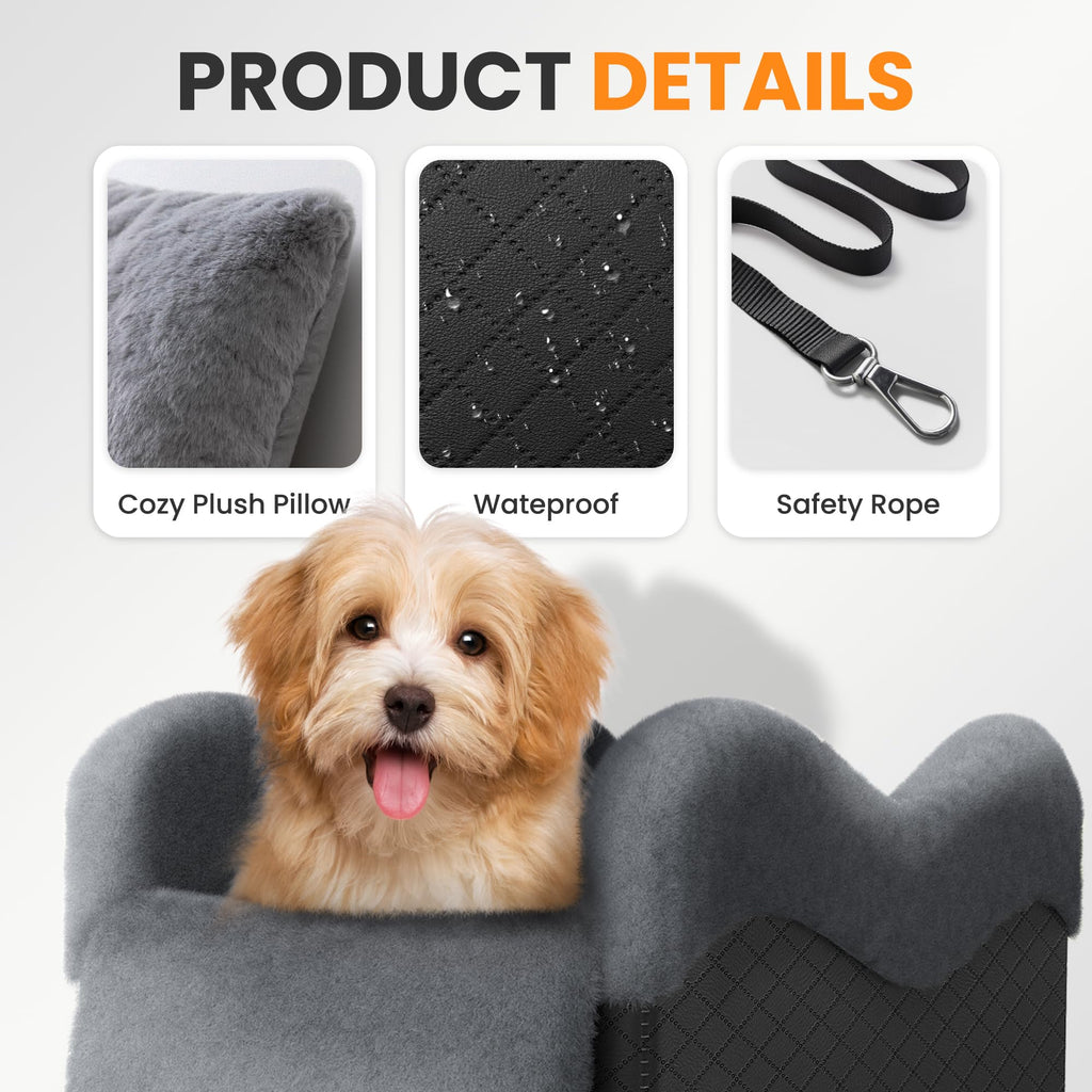 Mavora Max Center Console Dog Car Seat for Small Dogs Under 11lbs, Grey