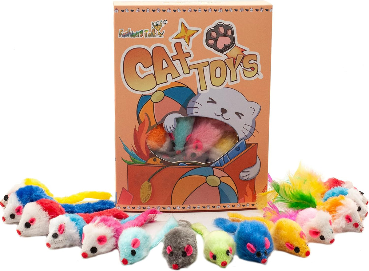 Fashion's Talk 48-Count Assorted Mice Cat Toys Furry Rattle Mouse Kitten Toy Mini Mice for Indoor Cats Interactive Play 