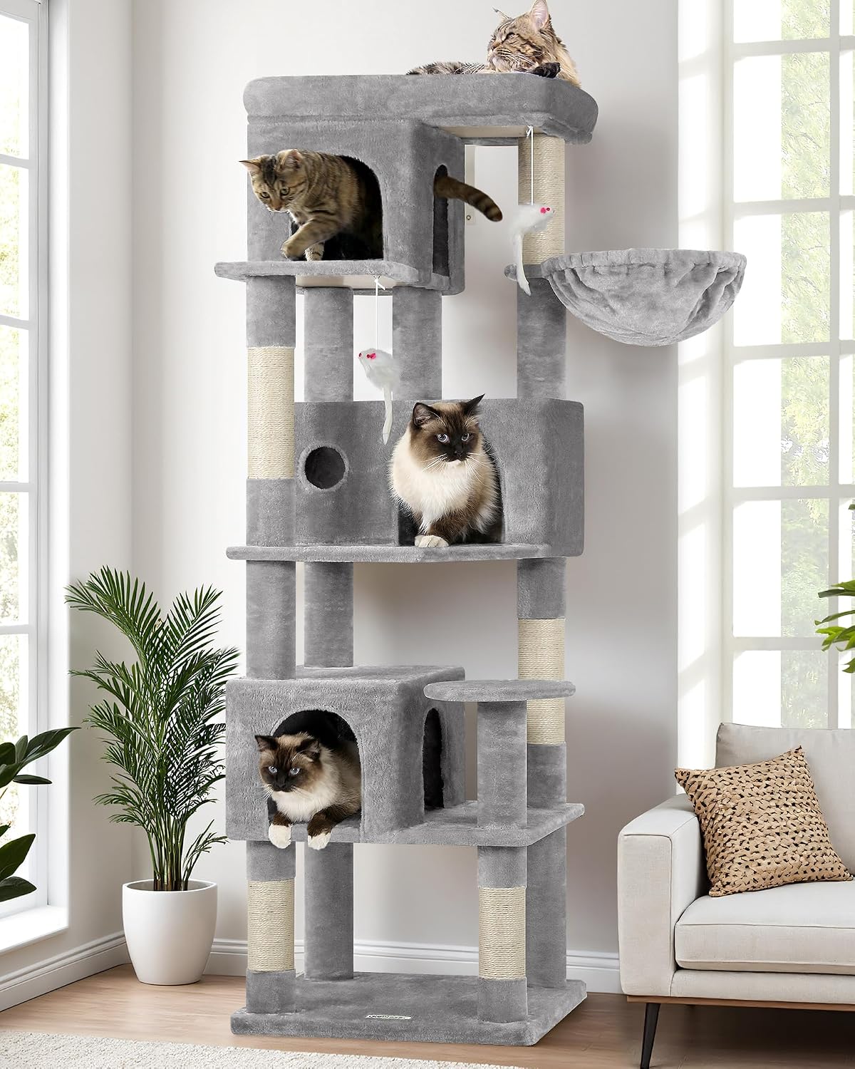 Globlazer F66 Corner Cat Tree, 66in Multi-Level Climbing Tower, Dark Grey