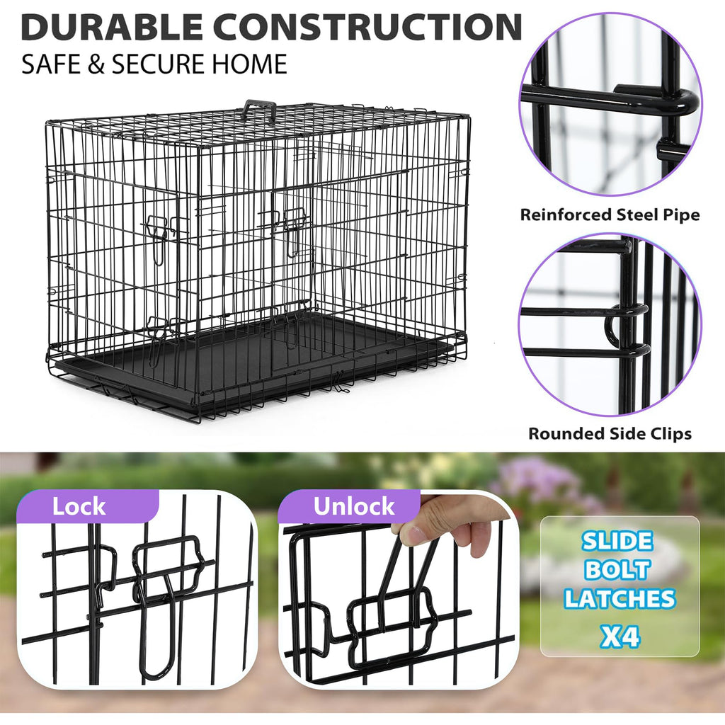BestPet | Dog Crate | 48" | Black | Foldable Metal Kennel with Double Doors